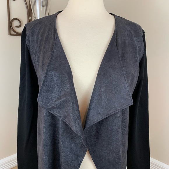 Velvet by Graham & Spencer Ponte Knit Vegan Leather Drape Front Jacket - Picture 2 of 7